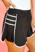 Pleated Piped Trim Sporty Active Casual Shorts