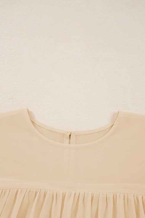 Pleated Ruffle Trim Long Sleeve Chiffon Blouse