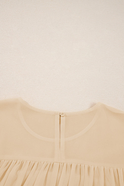 Pleated Ruffle Trim Long Sleeve Chiffon Blouse