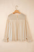 Pleated Ruffle Trim Long Sleeve Chiffon Blouse