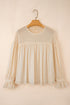 Pleated Ruffle Trim Long Sleeve Chiffon Blouse
