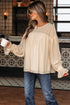 Pleated Ruffle Trim Long Sleeve Chiffon Blouse