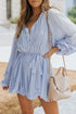 Pleated Ruffled Tie Waist Buttons V Neck Romper