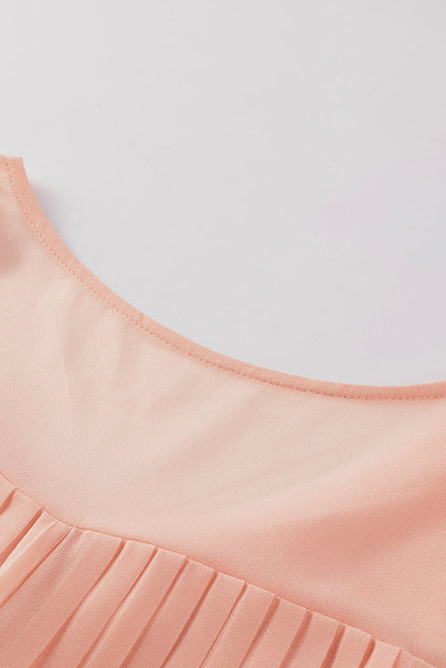 Pleated Ruffled Tie Waist Buttons V Neck Romper