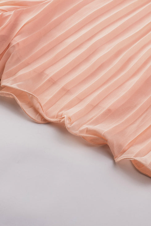 Pleated Ruffled Tie Waist Buttons V Neck Romper