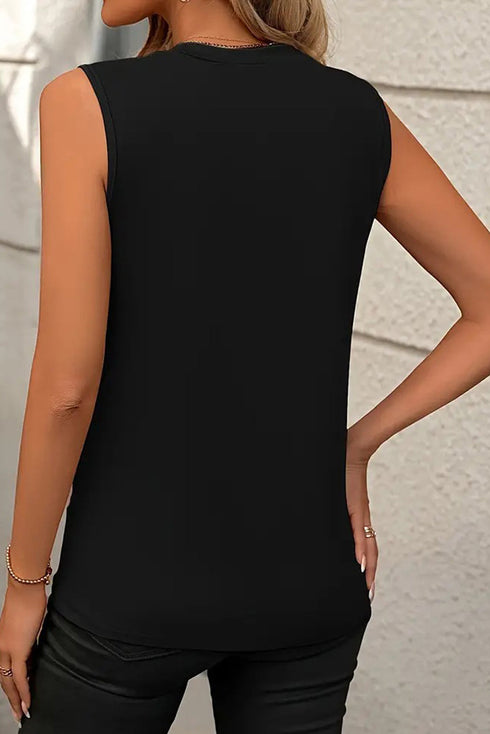 Pleated Texture Crew Neck Sleeveless Everyday Essential Tank