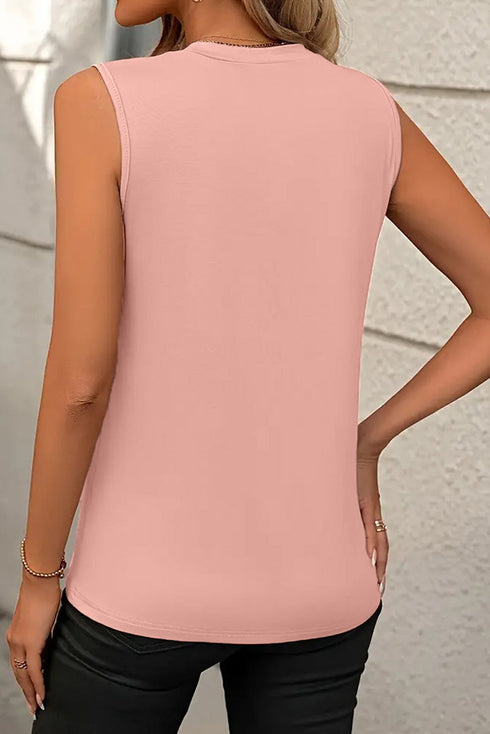 Pleated Texture Crew Neck Sleeveless Everyday Essential Tank