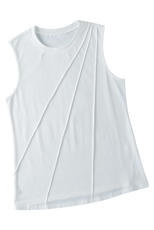 Pleated Texture Crew Neck Sleeveless Everyday Essential Tank