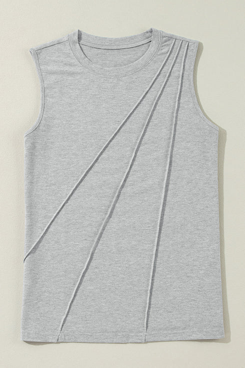 Pleated Texture Crew Neck Sleeveless Everyday Essential Tank