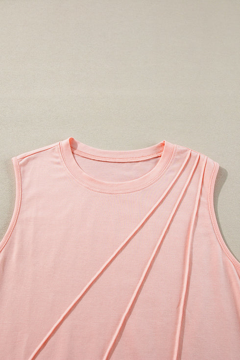 Pleated Texture Crew Neck Sleeveless Everyday Essential Tank