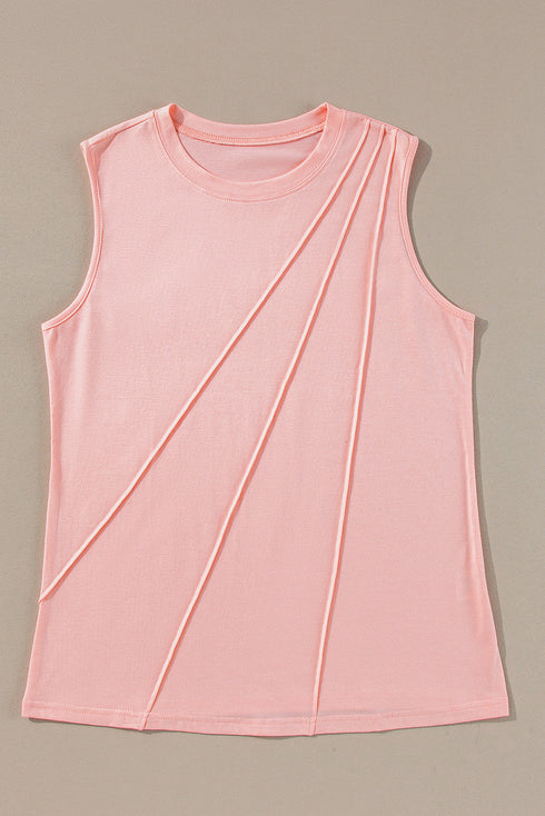 Pleated Texture Crew Neck Sleeveless Everyday Essential Tank