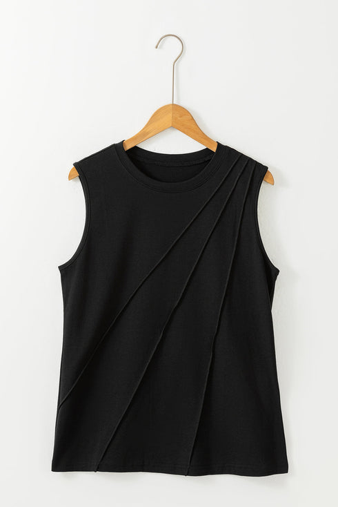 Pleated Texture Crew Neck Sleeveless Everyday Essential Tank