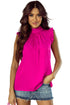 Pleated Texture Mock Neck Frilled Trim Sleeveless Tank Top