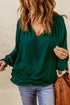 Pleated V Neck Puffy Sleeve Blouse