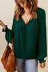 Pleated V Neck Puffy Sleeve Blouse