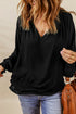 Pleated V Neck Puffy Sleeve Blouse