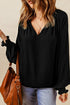 Pleated V Neck Puffy Sleeve Blouse