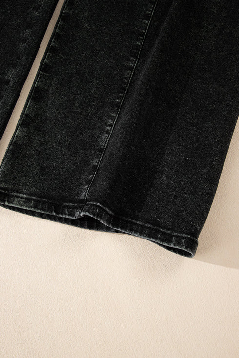 Pleated Wide Leg Mineral Wash Denim Jeans