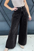 Pleated Wide Leg Mineral Wash Denim Jeans
