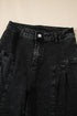 Pleated Wide Leg Mineral Wash Denim Jeans