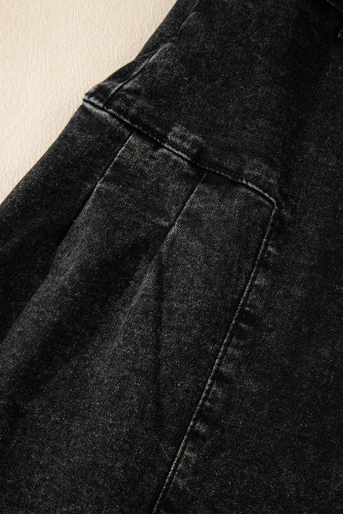Pleated Wide Leg Mineral Wash Denim Jeans