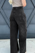 Pleated Wide Leg Mineral Wash Denim Jeans
