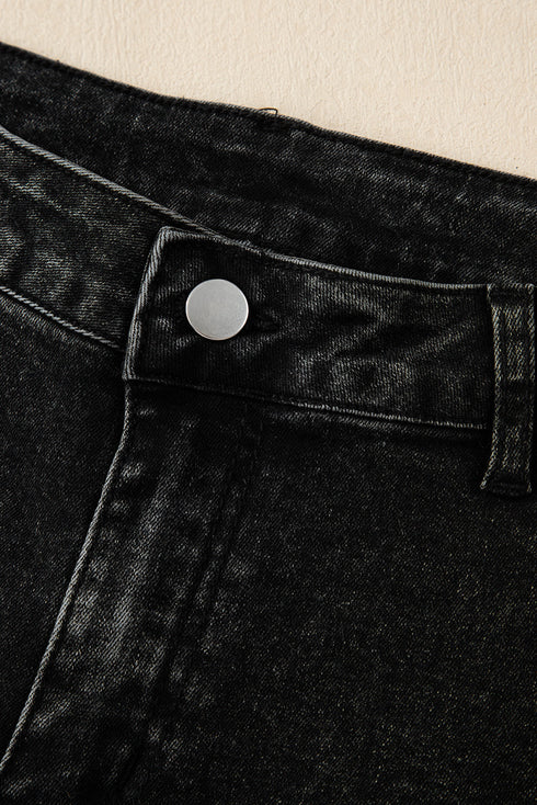 Pleated Wide Leg Mineral Wash Denim Jeans