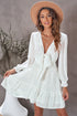 Plunging V Neck Lantern Sleeve Knotted Tiered Mini Dress
