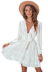 Plunging V Neck Lantern Sleeve Knotted Tiered Mini Dress