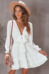 Plunging V Neck Lantern Sleeve Knotted Tiered Mini Dress