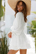 Plunging V Neck Lantern Sleeve Knotted Tiered Mini Dress