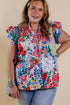 Plus Floral Print Ruffle Cap Sleeve V Neck Blouse