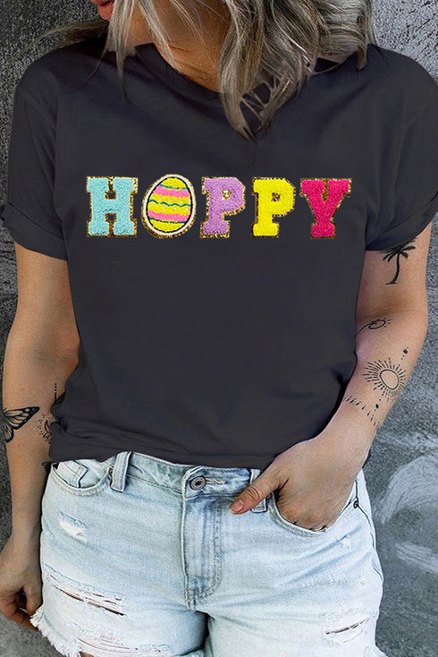Plus HOPPY Chenille Embroidered Easter Fashion Tee