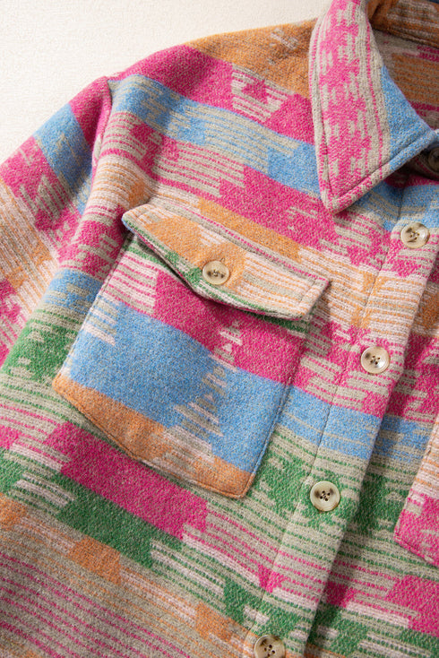 Plus Size Aztec Print Western Flap Pocket Shacket