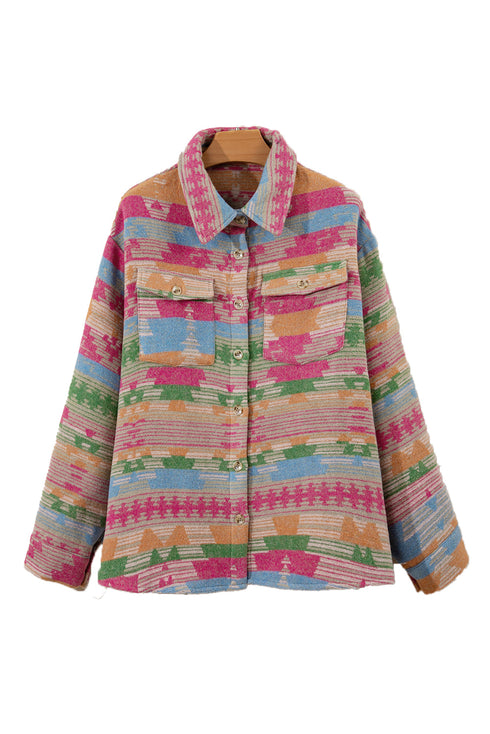 Plus Size Aztec Print Western Flap Pocket Shacket