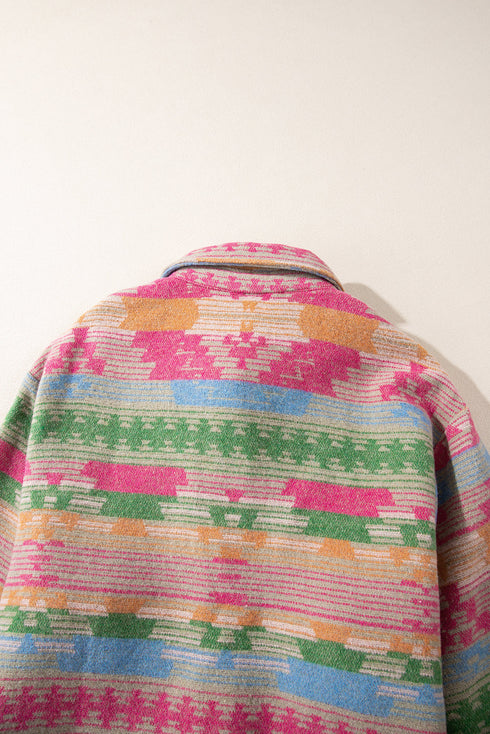 Plus Size Aztec Print Western Flap Pocket Shacket