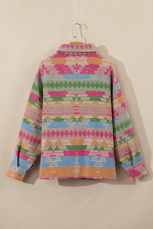 Plus Size Aztec Print Western Flap Pocket Shacket