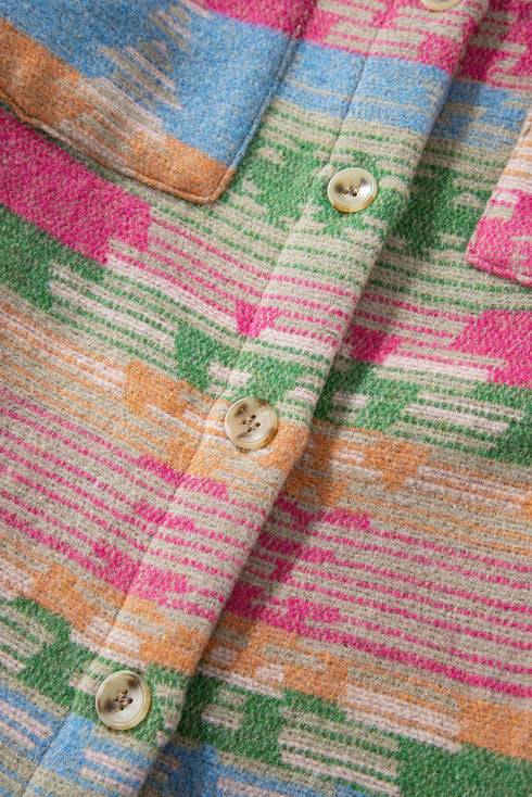 Plus Size Aztec Print Western Flap Pocket Shacket