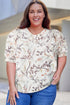 Plus Size Botanical Print Puff Sleeve Blouse