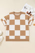 Plus Size Checkered Print Short Sleeve Knit Sweater