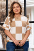 Plus Size Checkered Print Short Sleeve Knit Sweater