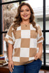 Plus Size Checkered Print Short Sleeve Knit Sweater