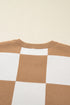 Plus Size Checkered Print Short Sleeve Knit Sweater