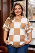 Plus Size Checkered Print Short Sleeve Knit Sweater