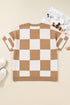 Plus Size Checkered Print Short Sleeve Knit Sweater
