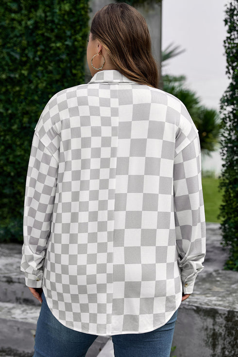Plus Size Checkered Western Button Down Casual Outerwear