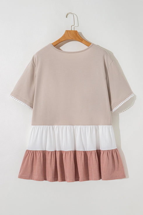 Plus Size Detailed Lace Trim Ruffled Blouse