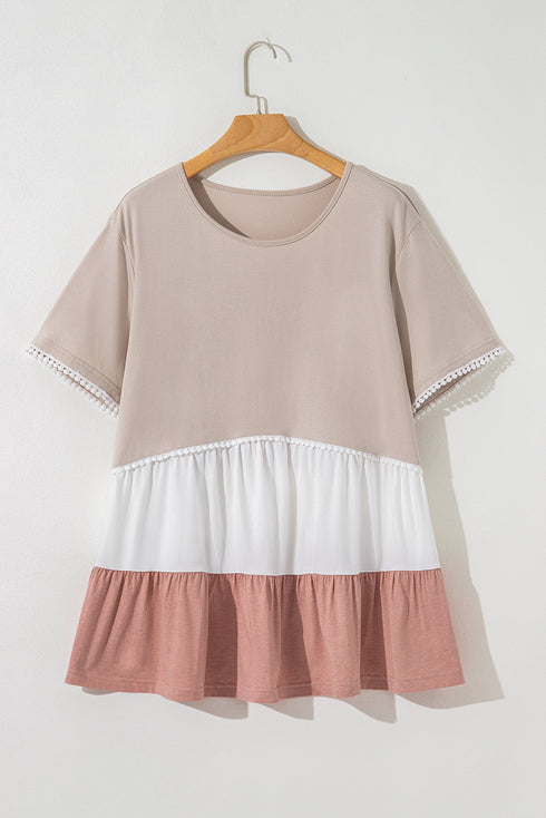 Plus Size Detailed Lace Trim Ruffled Blouse