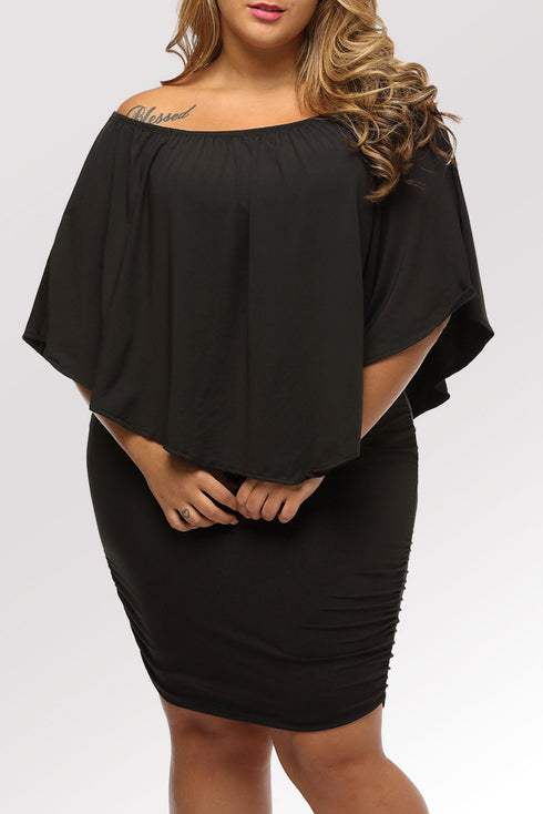 Cape Overlay Round Neck Layered Mini Dress