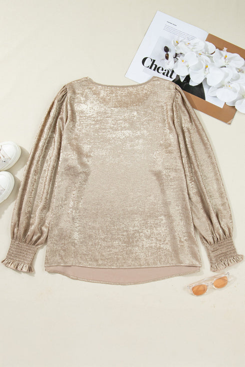 Plus Size Elegant Metallic Long Flounce Sleeve Blouse